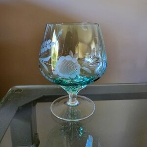 Zlatno Chechoslovakia Floral Etched Crystal Hand Blown Glass Brandy Cognac Set 6